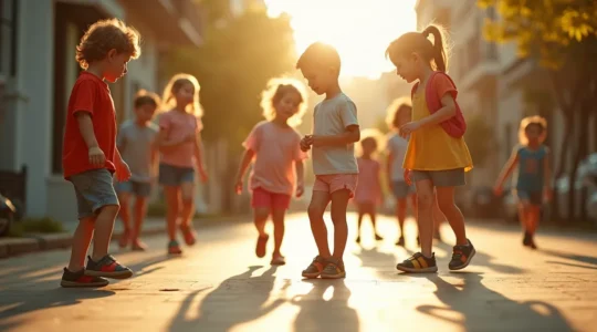 Enfants de différents âges portant diverses chaussures adaptées à leurs activités quotidiennes et saisonnières.