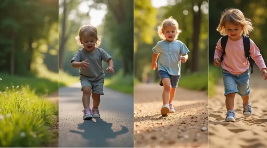 Enfant portant des baskets adaptées dans divers environnements et terrains de jeu