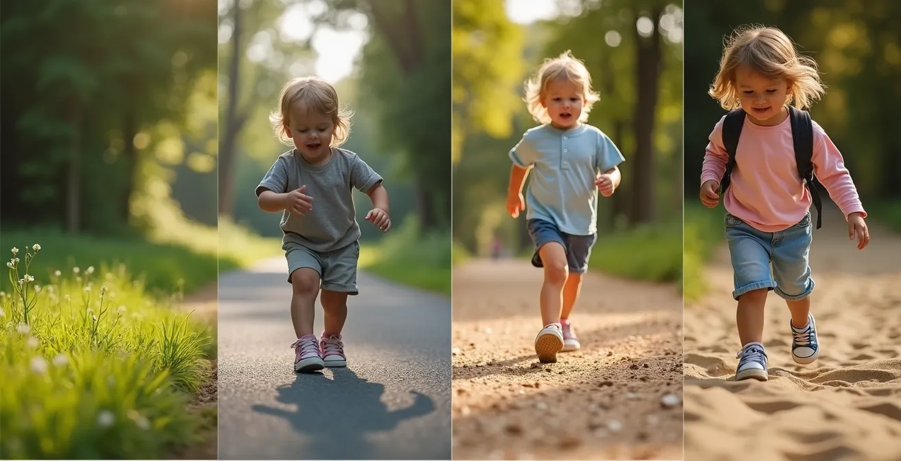 Enfant portant des baskets adaptées dans divers environnements et terrains de jeu