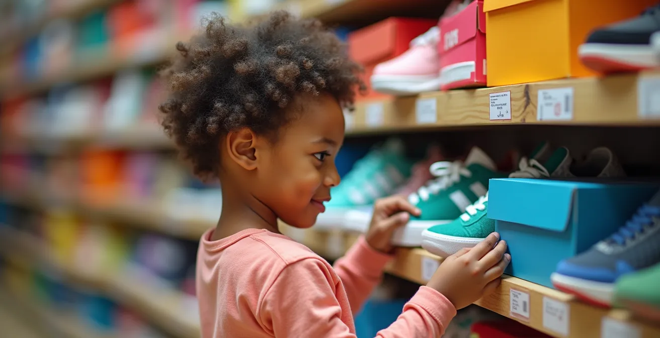 Enfant faisant des choix de couleurs et de styles de baskets, développant son autonomie et son identité