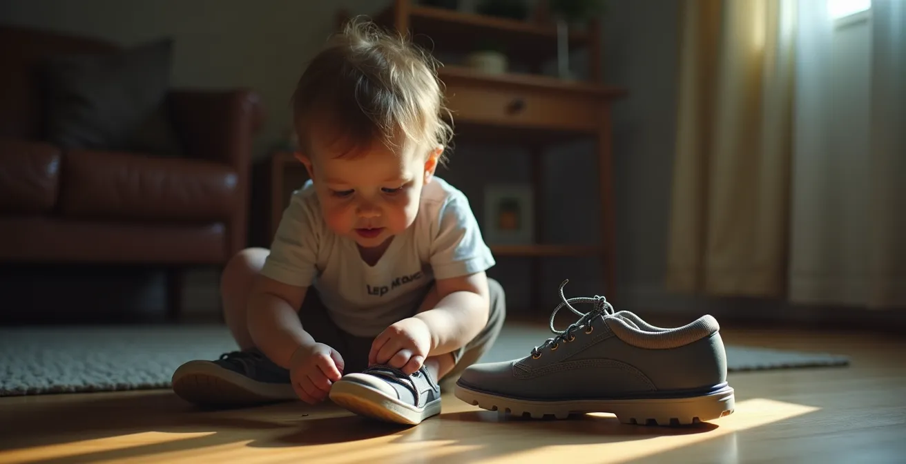 Enfant retirant ses chaussures avec expression d'inconfort, montrant les signes non-verbaux de malaise podologique