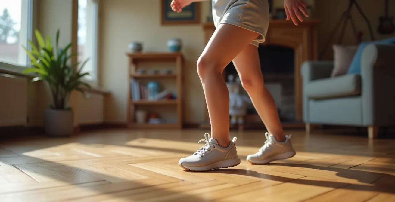 Vue latérale d'un pied d'enfant en pleine phase de propulsion montrant la flexion naturelle de l'avant-pied