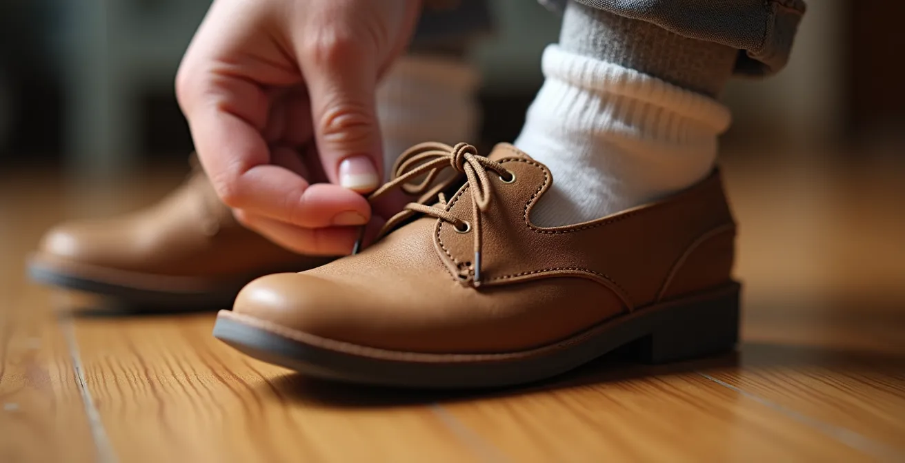 Parent vérifiant l'espace au talon d'une chaussure d'enfant